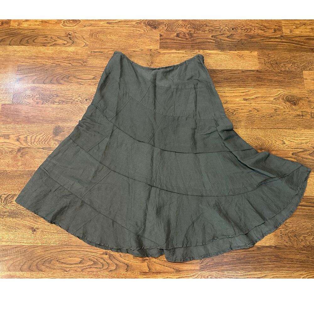 Sandro Linen A-Line Maxi Skirt Women’s 16 Gray Tiered Flowy Lagenlook Elevated